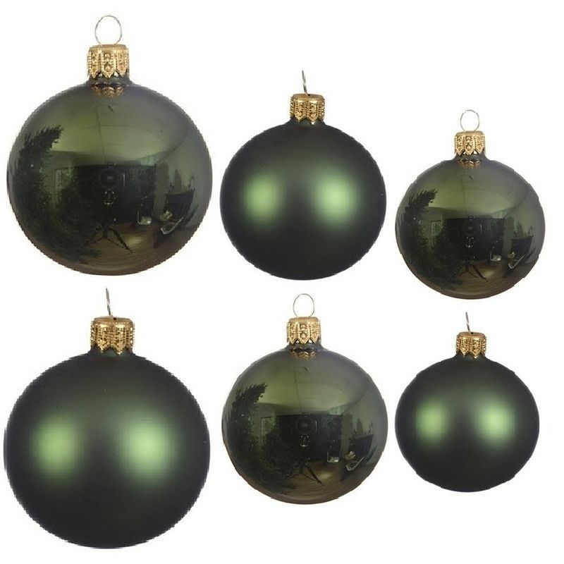 Foto van Glazen kerstballen pakket donkergroen glans/mat 26x stuks diverse maten - kerstbal