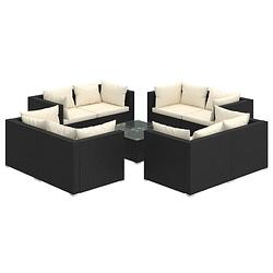 Foto van Vidaxl 9-delige loungeset met kussens poly rattan zwart