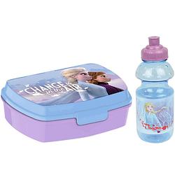 Foto van Disney frozen lunchbox set voor kinderen - 2-delig - blauw/lila - kunststof - lunchboxen