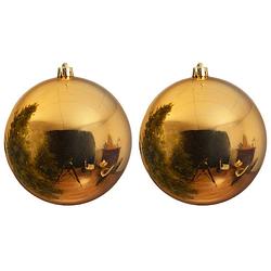 Foto van 2x grote raam/deur/kerstboom decoratie gouden kerstballen 25 cm glans - kerstbal