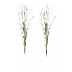 Foto van 2x stuks kunstgras/rietgras kunstplant tak/losse steel - groen - 84 cm - kunstplanten