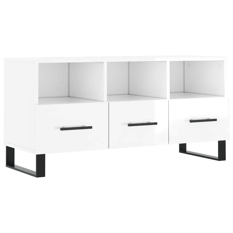 Foto van The living store tv-meubel 3 vakken en 3 lades - 102x36x50 cm - hoogglans wit