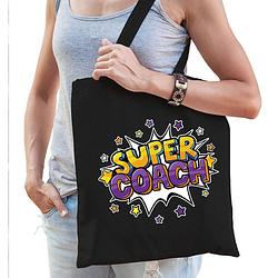 Foto van Super coach popart katoenen tas zwart voor volwassenen - cadeau tasjes - feest boodschappentassen