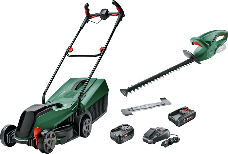 Foto van Bosch citymower 18v-32 + bosch easyhedgecut 18-45 li incl. 4,0 ah accu (2x)