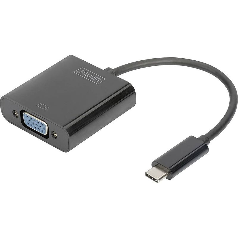 Foto van Digitus da-70853 usb / vga adapter [1x usb-c stekker - 1x vga-bus] zwart 15.00 cm