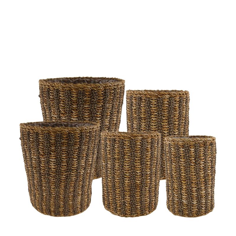 Foto van Dknc - manden jute zeegras met plastic - 38x38x38 cm - set van 5 - zwart