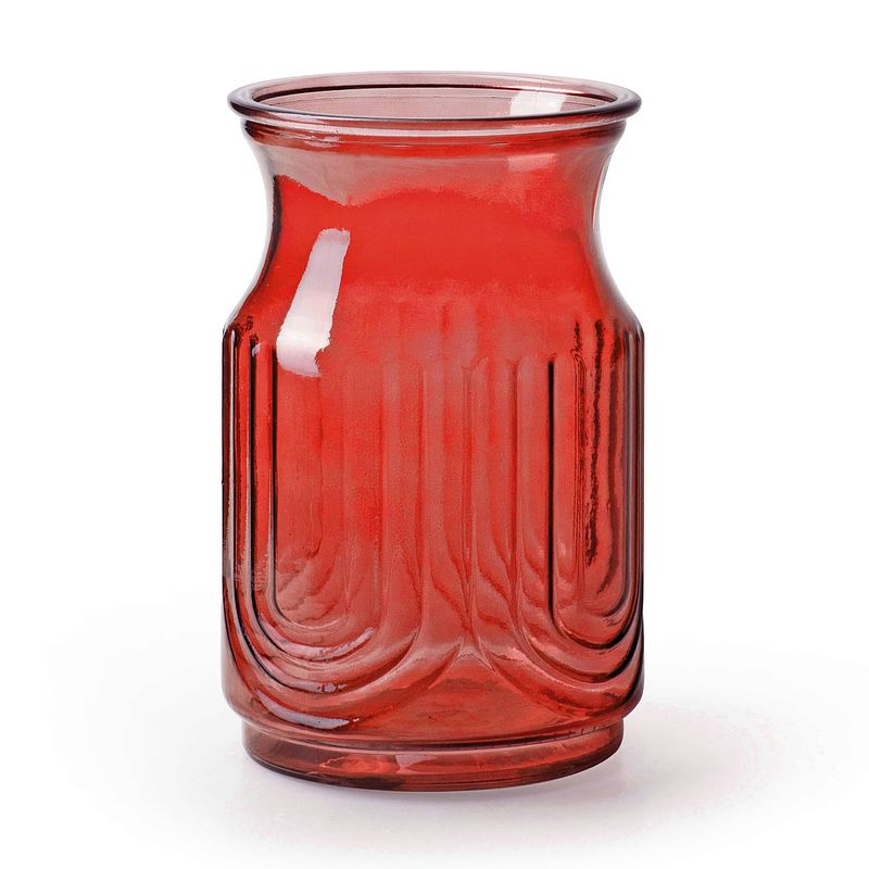 Foto van Bloemenvaas - rood/transparant glas - h20 x d12.5 cm - vazen