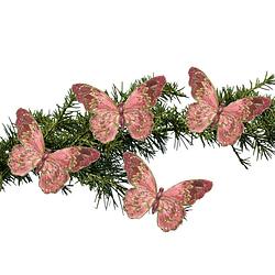 Foto van 4x stuks kerstboom decoratie vlinders op clip glitter roze 18 cm - kersthangers