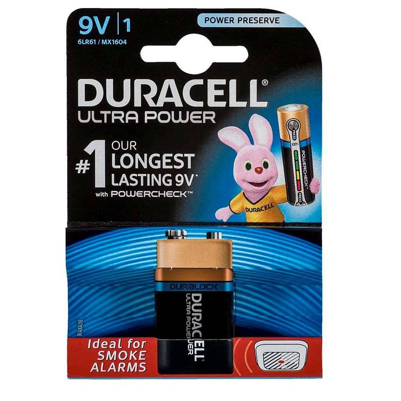 Foto van Duracell ultra power 9v alkaline batterijen - 1 stuk