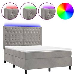 Foto van The living store boxspring - led - fluweel - pocketvering - huidvriendelijk - lichtgrijs - 193x147x118/128 cm -