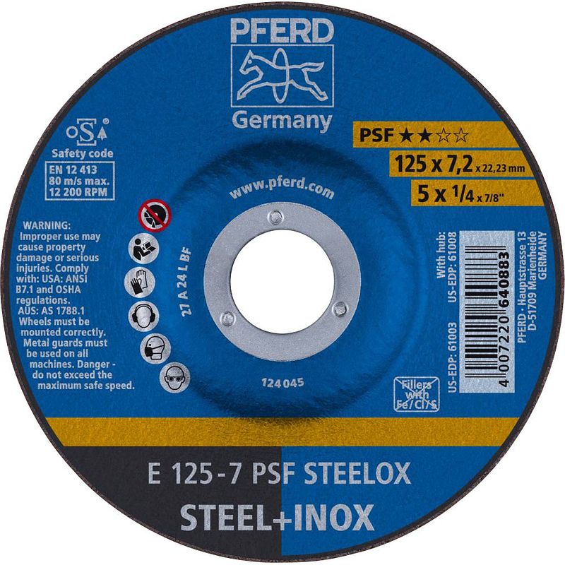 Foto van Pferd 62012640 psf steelox afbraamschijf gebogen 125 mm 22.23 mm 10 stuk(s)