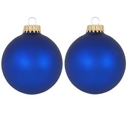 Foto van 16x royal velvet blauwe glazen kerstballen mat 7 cm kerstboomversiering - kerstversiering/kerstdecoratie blauw