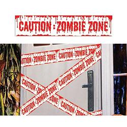 Foto van Halloween 2x halloween thema plastic afzetlinten caution zombie zone 600 cm - markeerlinten