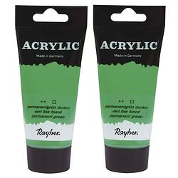 Foto van Set van 2x stuks grasgroene acrylverf/hobbyverf op waterbasis 75 ml - hobbyverf