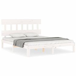 Foto van The living store bedframe grenenhout - wit - 203.5 x 163.5 x 81 cm - multiplex lattenbodem