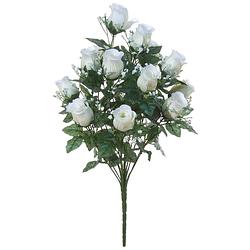 Foto van Louis maes kunstbloemen boeket rozen/gipskruid - wit - h56 cm - bloemstuk - bladgroen - kunstbloemen