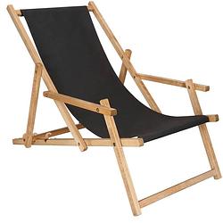 Foto van Ligbed strandstoel ligstoel verstelbaar arm leuning beukenhout geïmpregneerd handgemaakt zwart