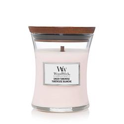 Foto van Woodwick geurkaars medium sheer tuberose - 11 cm / ø 10 cm