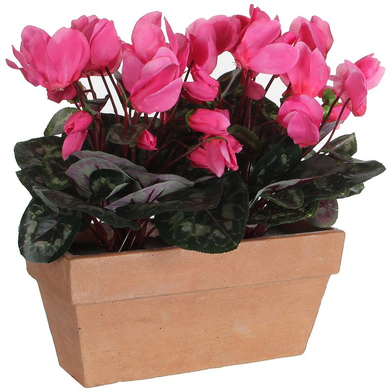 Foto van Cyclaam balkon kunstplant roze in keramieken pot l29 x b13 x h33 cm - kunstplanten/nepplanten/balkonplanten