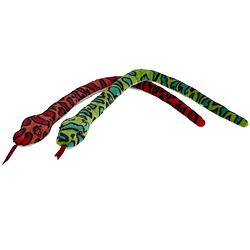 Foto van Pluche knuffel dieren set 2x slangen rood en groen van 100 cm - knuffeldier