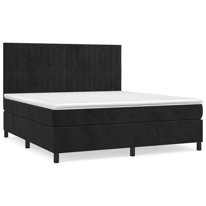 Foto van The living store boxspringbed - zwart - 203 x 160 x 118/128 cm - fluweel - verstelbaar hoofdbord - pocketvering matras