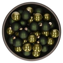 Foto van Kerstballen set van glas 36x stuks olijf groen 6 cm - kerstbal