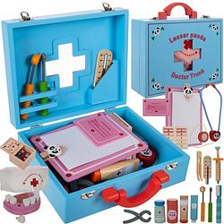 Foto van Houten doktersset speelgoed met accessoires - draagkoffer - dokterskoffertje - voor jongens en meisjes