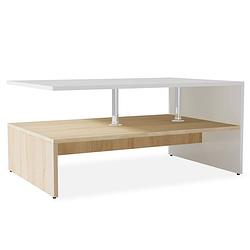 Foto van The living store salontafel - moderne - tafel - 90 x 59 x 42 cm - eiken en wit - gemaakt van spaanplaat - pvc randen