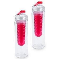 Foto van 2x drinkfles/waterfles met fruitfilter rood 700 ml - drinkflessen