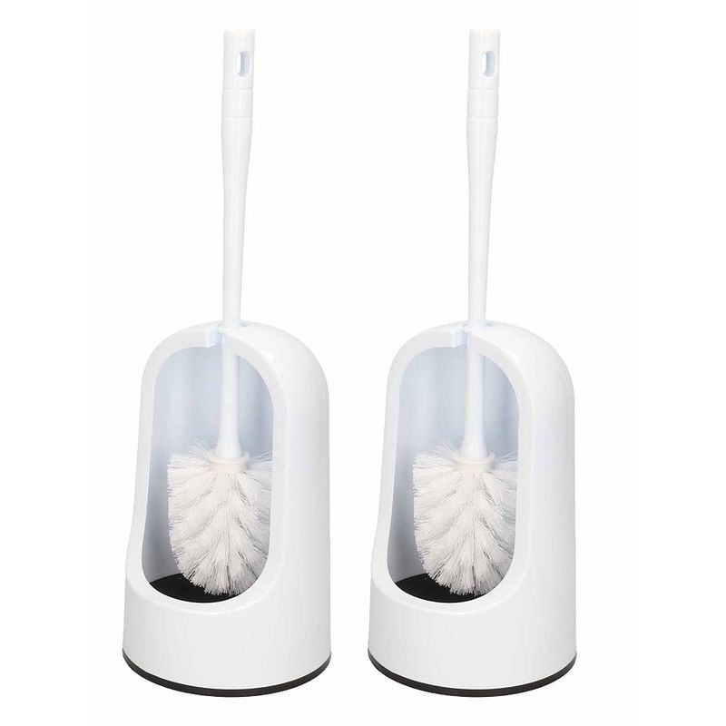 Foto van 2x toiletborstels/wc-borstels met witte houder 40 cm - toiletborstels