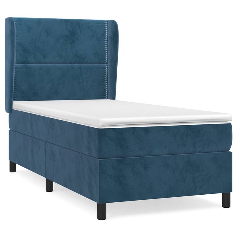 Foto van The living store boxspringbed - fluweel donkerblauw - 193x93x118/128 cm - verstelbaar hoofdbord - pocketvering matras -