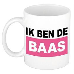 Foto van Ik ben de baas mok / beker - roze - 300 ml - keramiek - dames