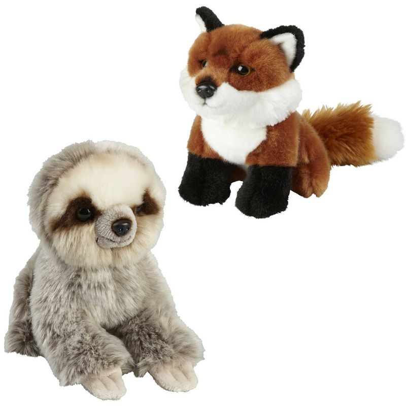 Foto van Knuffeldieren set vos en luiaard pluche knuffels 18 cm - knuffel bosdieren