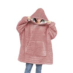 Foto van Linnick hoodie flanel fleece deken met mouwen croco - roze