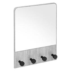 Foto van 4goodz kapstok met spiegel met 4 haken 37x6x50 cm - kleur grijs eiken