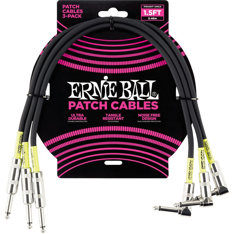 Foto van Ernie ball 6076 patchkabel haaks/recht 46 cm zwart (3 stuks)