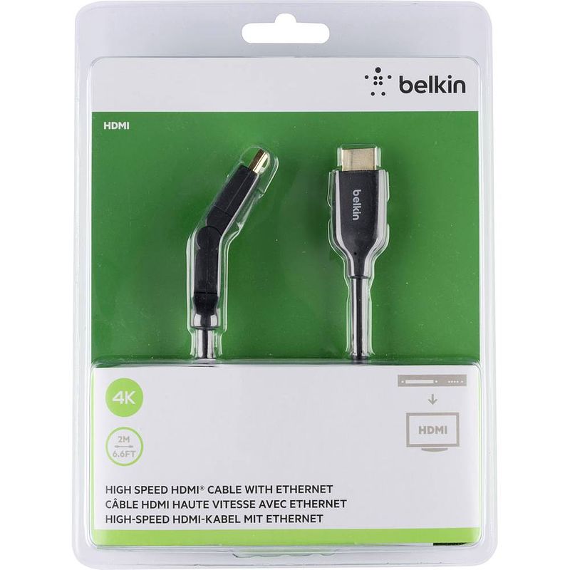 Foto van Belkin hdmi aansluitkabel hdmi-a stekker, hdmi-a stekker 2.00 m zwart f3y023bt2m audio return channel (arc), vergulde steekcontacten, ultra hd-hdmi hdmi-kabel