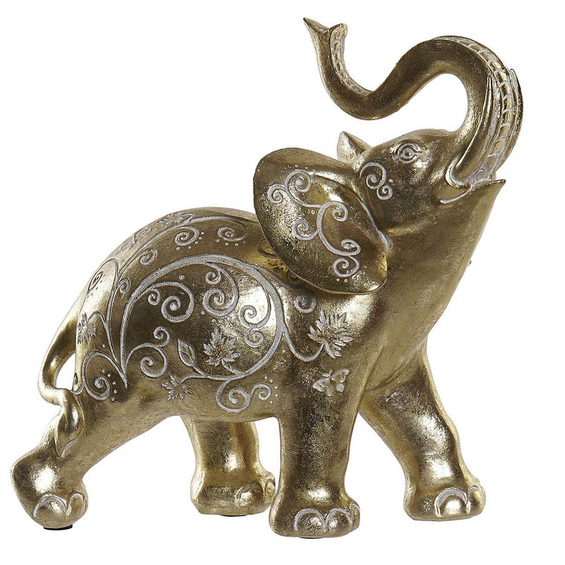 Foto van Items olifant dierenbeeld - goud - polyresin - 25 x 11 x 25 cm - home decoratie - beeldjes