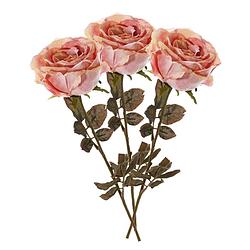 Foto van Top art kunstbloem roos calista - 3x - oud roze - 66 cm - kunststof steel - decoratie bloemen - kunstbloemen