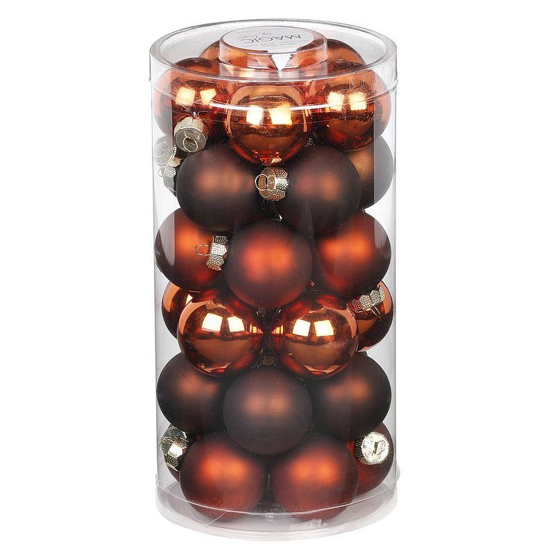 Foto van 30x stuks kleine glazen kerstballen kastanje bruin 4 cm - kerstbal