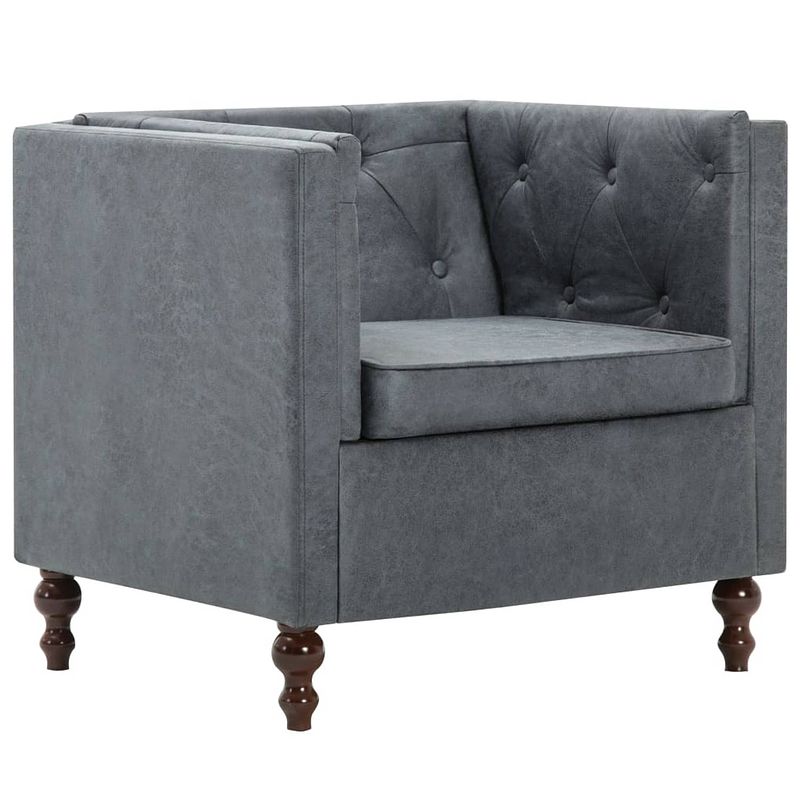 Foto van The living store chesterfield fauteuil - grijs - 72 x 68 x 70 cm - houten frame - stoffen bekleding