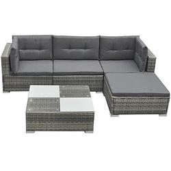 Foto van Vidaxl 5-delige loungeset met kussens poly rattan grijs