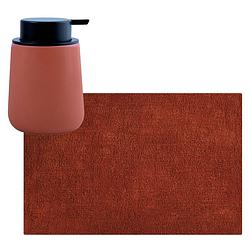 Foto van Msv badkamer droogloop mat/tapijt - 40 x 60 cm - met zelfde kleur zeeppompje 300 ml - terracotta - badmatjes