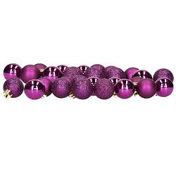 Foto van Decoris kleine kerstballen - 28x - paars - 3 cm -kunststof - kerstbal