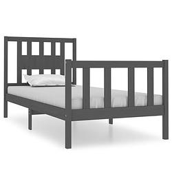 Foto van The living store houten bedframe - grijs - 195.5 x 81 x 100 cm - massief grenenhout - 75 x 190 cm