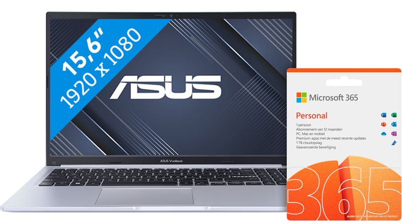 Foto van Asus vivobook 15 x1502za-ej1632w + microsoft office 365 personal nl abonnement 1 jaar