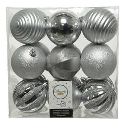 Foto van 18x stuks kunststof kerstballen zilver 8 cm met luxe afwerking - kerstbal
