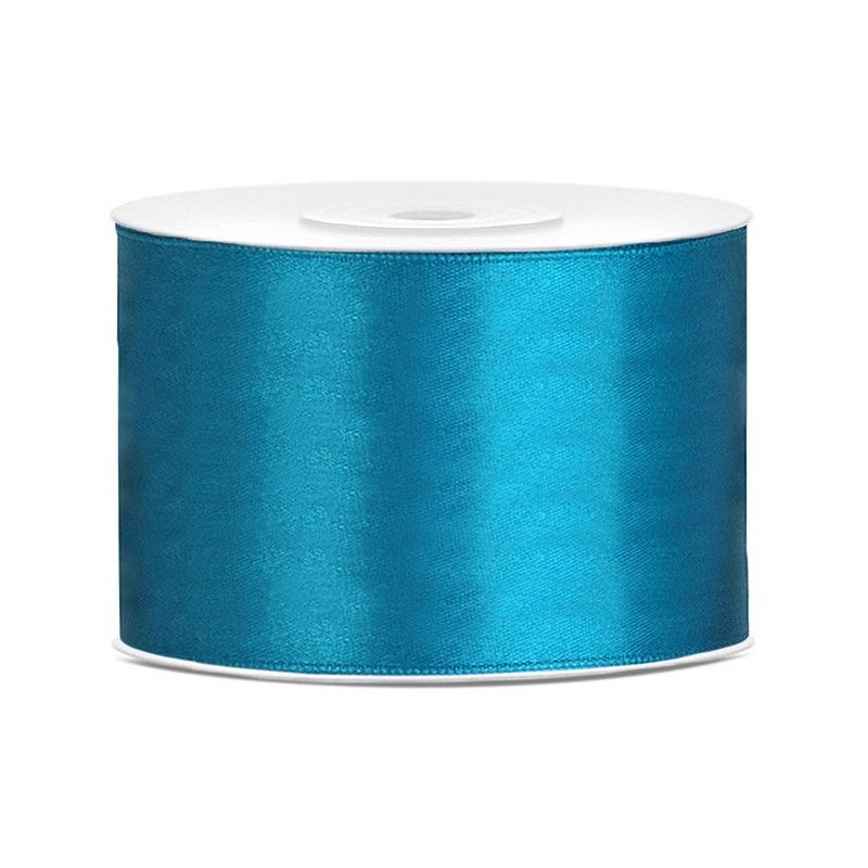 Foto van 1x hobby/decoratie turquoise satijnen sierlinten 5 cm/50 mm x 25 meter - cadeaulinten