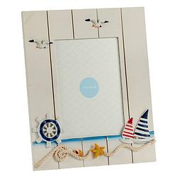 Foto van Giftdecor fotolijst sailor stuurwiel 18 x 13 cm hout wit