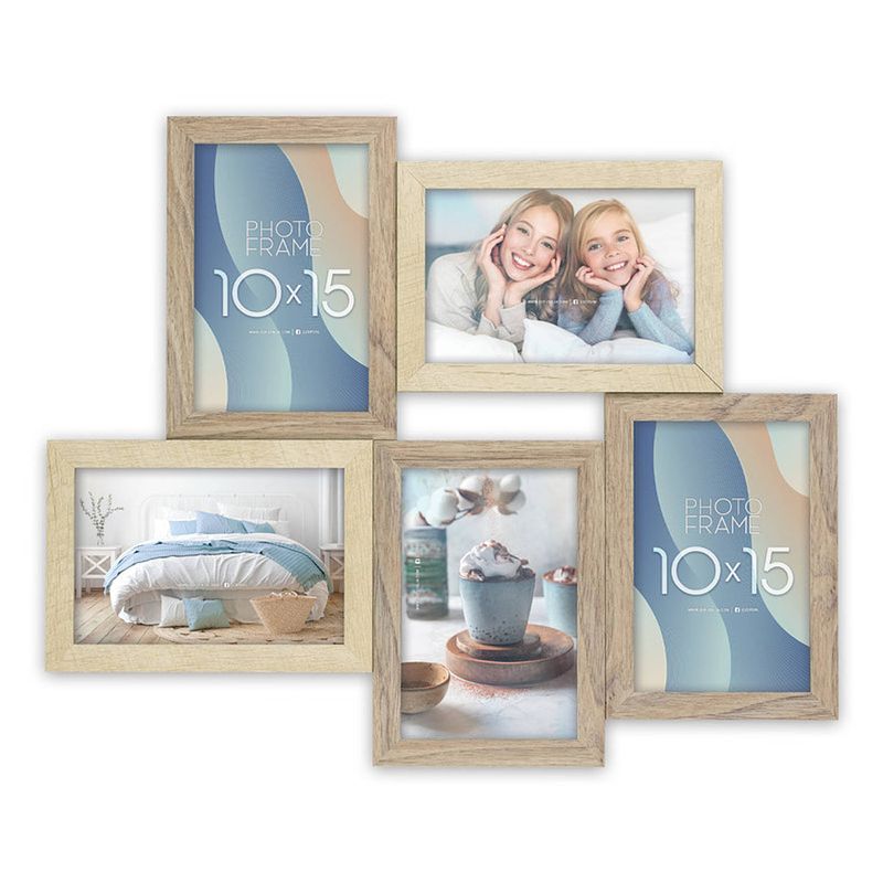 Foto van Zep - houten multi fotolijst oberg 5q bruin / crème voor 5 foto'ss formaat 10x15 (42x35 cm) - dt996